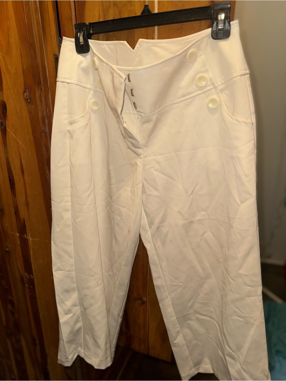 Women’s  White High-Waist Button Detail Pants